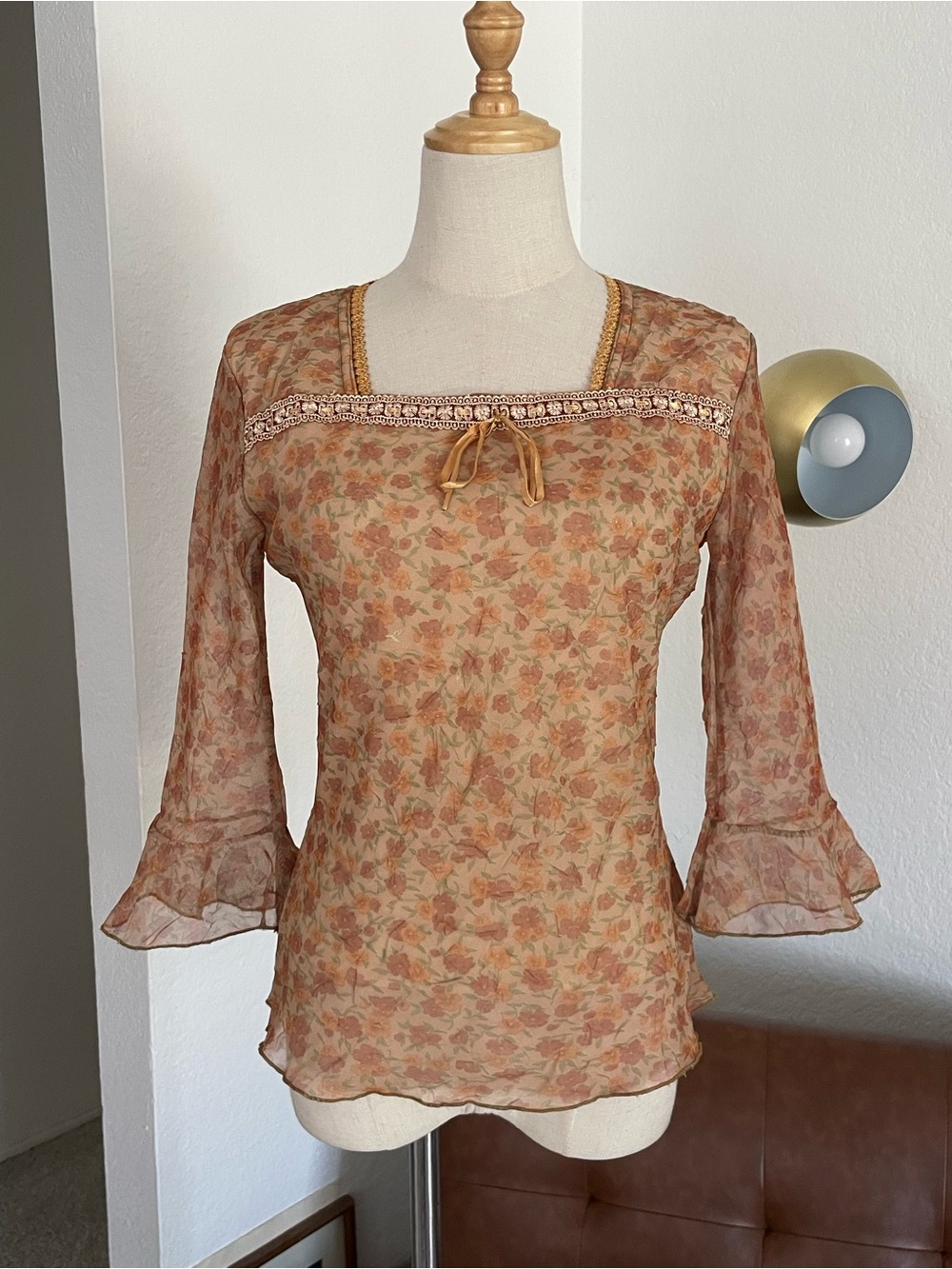 Y2K Expressione Boho Cottagecore Prairie Peasant Floral Blouse